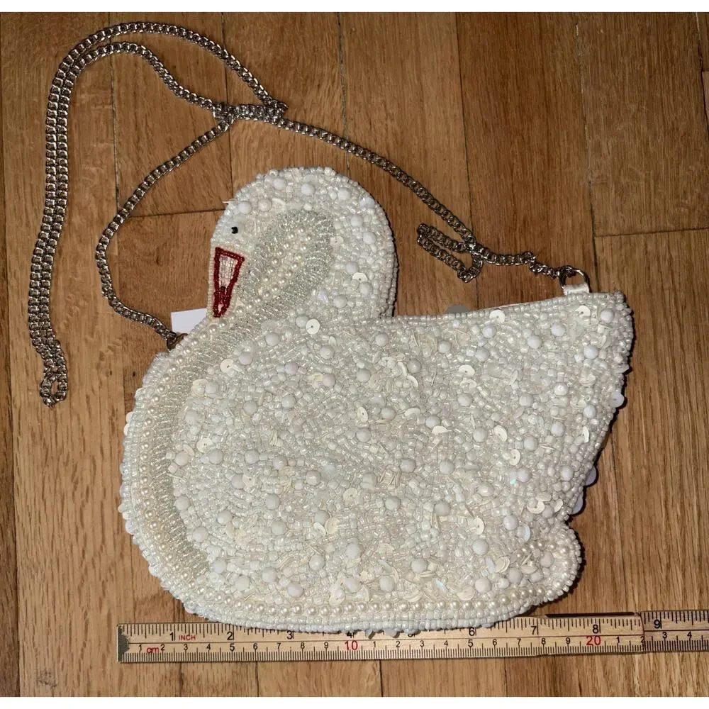Viral White Swan Beaded Sequin Bag Crossbody From India to You NWT